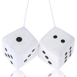 Fuzzy Dice for Rear View Mirror, White Fuzzy Dice for Car Mirror, 2.75inch Pair of Plush Retro Square Hanging Dice with White Dots Cute Car Decoration Ornament Accessories