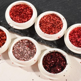 BAIYIYI Red Holographic Nail Glitter 6 Boxes Fall Red Nail Art Sequins Sparking Maroon Red Color Chunky Glitter Sequins Flakes Nail Art Design Manicure Tips Decoration