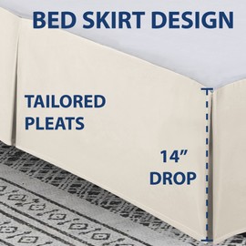 Cathay Home Double Brushed Microfiber Pleated Easy Fit Bed Skirt, Ultra Soft, Fade and Wrinkle Resistant - Coconut Milk, Full