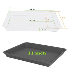 VUWEZ 4 Pack Plant Saucer Tray Rectangular, Plant Saucers for Indoors, Heavy Sturdy Plastic Plant Drainage Trays, Plant Drip Trays for Pots, Seed Starter Growing Tray (11 x 9 inch, Gray)