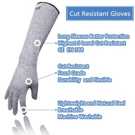 GRSTREE Cut Resistant Gloves long sleeves Stainless Steel Wire，High Performance Level 5 Anti Cut Sleeve，Hand Wrist Forearm Protectors, Safe Food Grade，EN388 Certified，Large