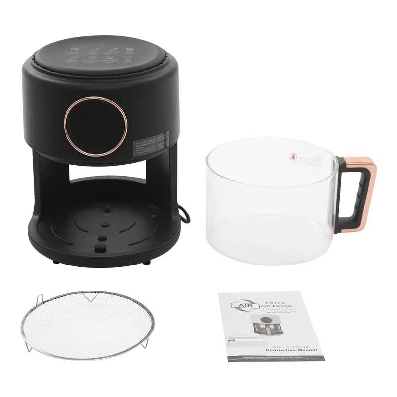 Airy Fryer,3.81qt 1200w Glass Air Fryer,8-In-1 Functions, 360° Viewable, Digital