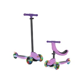 KRIDDO 5-in-1 Scooter for Kids Ages 1-5 Years Old, Folding Scooter with 3 Lighted Wheels, Wide Standing Board, Adjustable Height, Learn-to-Steer Handlebar, for Indoor and Outdoor, Purple