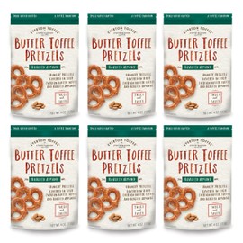 Everton Toffee Butter Toffee Pretzels, Roasted Almond Flavor (4 oz. bag, 6-pack), Gourmet Artisan Toffee Covered Pretzels, Sweet and Salty Mini Pretzel Snacks, Small Batch Crafted