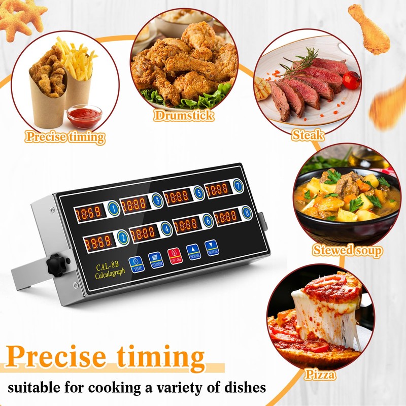 1 Pack Commercial 8 Channel Digital Kitchen Timer, Multi-Countdown Timer