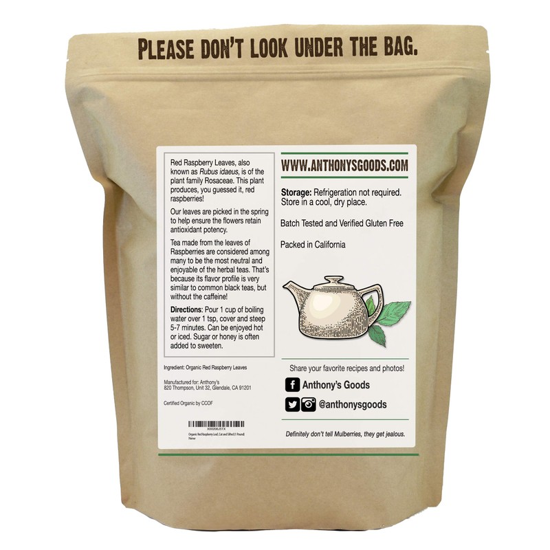 Anthony's Organic Red Raspberry Leaves, 1 lb, Cut & Sifted,
