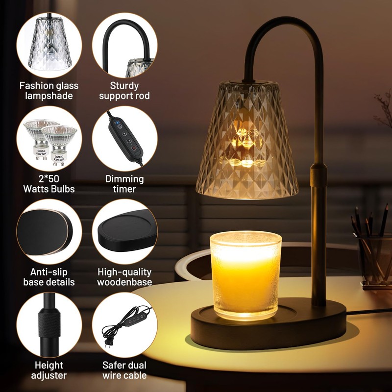 Candle Warming Lamp with Timer : Adjustable Light Level Adjustable