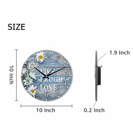 KEEPSUPER Clock Live Laugh Love Wall Clock 10 Inch Silent Non-Ticking Clocks Battery Operated for Home Living Laundry Room Kitchen Bedroom Office