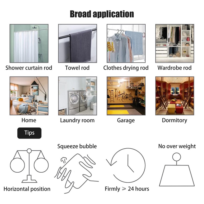 Self Adhesive Telescopic Rod Holder,Mounted-Free Shower Curtain Pole Support,No Drilling