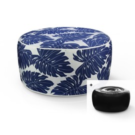 FBTS Prime Inflatable Footstool Ottoman Navy Leaves Round 21x9 Inch Patio Foot Stools and Ottomans Portable Footrest