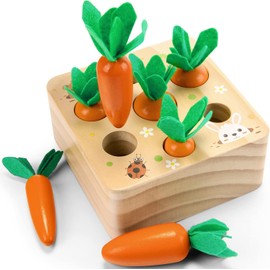 Baby Wooden Toy from 1 Year Old, Motor Skills for Boys and Girls, Montessori Sorting Game, Wooden Puzzle, Carrot Harvest, Educational Toy for Children as a Birthday Gift