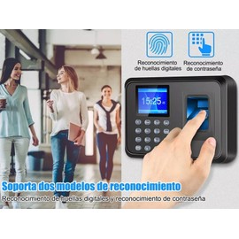 Relojes Checador Máquina Fichar con USB, Máquina de Asistencia Biométrica de Huella Dactilar en Español, Pantalla LCD de 2.4 Pulgadas, Relojes para Fichar con Capacidad de 1000 Huellas Dactilares
