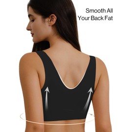 Ubras Seamless Bras for Women Full Coverage Wireless Bralette Widen Straps & Side, Comfortable Breathable Smooth Pull On Bras (Black, L)