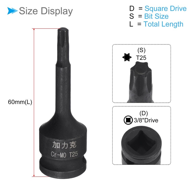 CoCud Impact Torx Bit Socket, T25 3/8" Square Drive 60mm