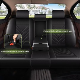 AOMSAZTO Car Seat Covers Fit for Jeep Liberty 2002-2012 Full Set Premium Seat Covers Waterproof Leather Automotive Seat Cushion Protector Compatible with Airbag(5 Seats,Black)