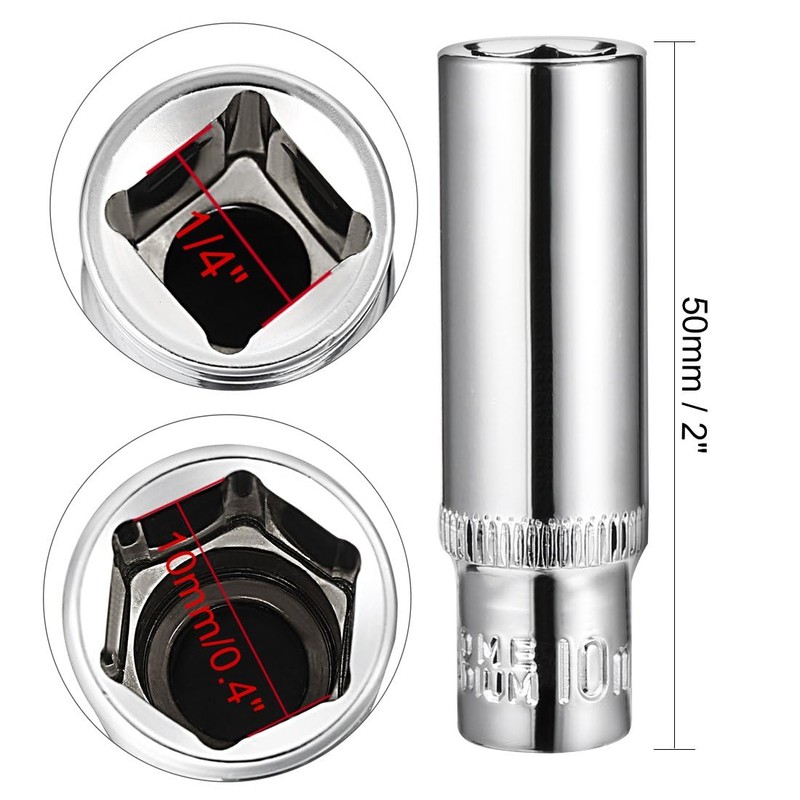 TA-VIGOR 2Pcs 1/4 Inch Drive 10mm 6-Point Deep Socket, Metric,