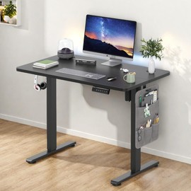 FONTOI Electric Standing Desk, Height Adjustable Desk Office Computer Desk with Splice Board, Modern Sit Stand up Small Gaming Table for Home Office Bedroom, Abner Walnut Desktop/Black Frame