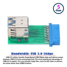 CY Vertical Dual USB 3.0 A Type Female to Motherboard 20 Pin Box Header Slot Adapter PCBA