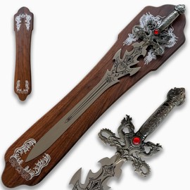 ShangYaSM 680 Silver wall Mounted Fantasy Decorative Sword with Display Plaque - Stainless Steel Sword, PVC electroplated Fixture, 34.65 inches collectable wall Decoration Sword not Sharp