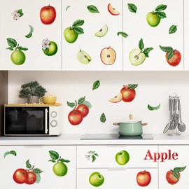 DEIKOKA Apple Fruit Wall Decals, Apple Wall Decor Stickers, Set of Red Apples with Leaves and Slices, Botanical, Hand Drawn Design, Peel and Stick, for Walls, Scrapbooking