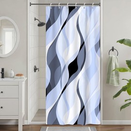 Uiiooazy Shower Curtain, Blue, Shower Curtain, Abstract Geometric Pattern, Lines, Stripes, Shower Curtain, Anti Mould, Waterproof Polyester Fabric, Washable Bathroom Curtain with 6 Hooks for Bathroom,