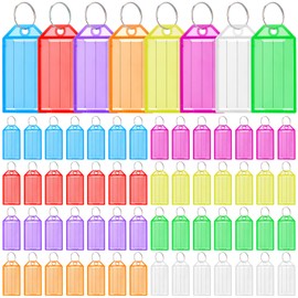 Girldate Tags Keychains, Name Tags, 64 Pcs Name Tags, Key Tags, Name Holder, Plastic ID Luggage Keyring Tags, Commercial Use, Lightweight Portable with Lined Blank Labels, 8 Colors x 8 Pcs