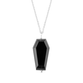Thecraftman Natural Black Onyx Coffin Necklace, Gemstone Pendant Necklace, Genuine Gemstone, Birthstone, Gift for Her, Healing Stone, 18 Inch