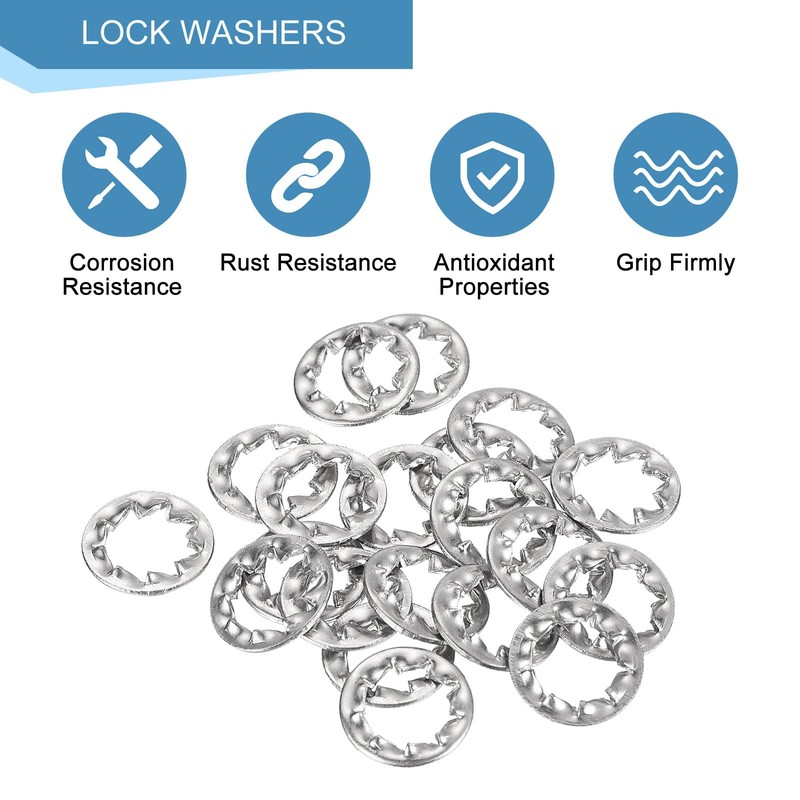 sourcing map M6 50Pcs Internal Tooth Washers, 304 Stainless Steel