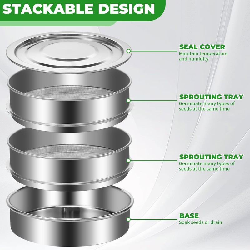 Abizarch 8.6" Sprouts Growing Kit, Stainless Steel Sprouting Kit, 3-Tier
