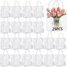 25PCS Bolsas de Regalo de PVC Transparente con Asas, Bolsas de Regalo de Plástico Transparente Reutilizable con Botón, Bolsas de Dulces para Fiesta, Compras, Cumpleaños, Boda, Favores (Medium25)