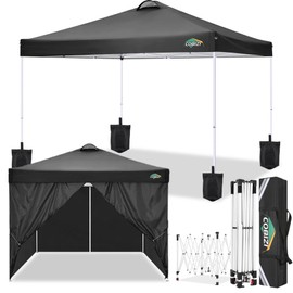 COBlZI 10x10 Pop Up Canopy Tent with 4 Removable Sidewalls，Waterproof Commercial Easy Adjustable Gazebo Tent with Air Vent, 4 Sandbags，4 Stakes & 8 Ropes（Tents for Party/Exhibition-Black