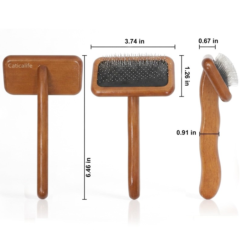 Natural Wood Cat Slicker Brush for Long & Short Haired