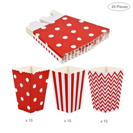 Pack of 35 Popcorn Boxes, Candy Containers, Popcorn Boxes, Treat Candy Boxes, 3 Patterns, Not Easily Deformable, for Party Bags, Family Party, Cinema, Birthday Party (Red)