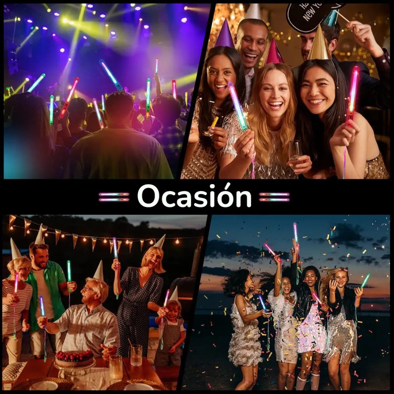 12 Pcs Varitas Luminosas Led Con Modos Para Fiestas Eventos