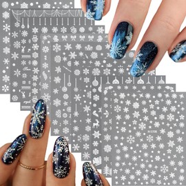 12 Sheets Christmas Nail Stickers for Nail Art 3D Self Adhesive White Snowflake Elk Nail Art Stickers Christmas Nail Decals for Winter Nail Art Design Decoration Accessories for Women Girls