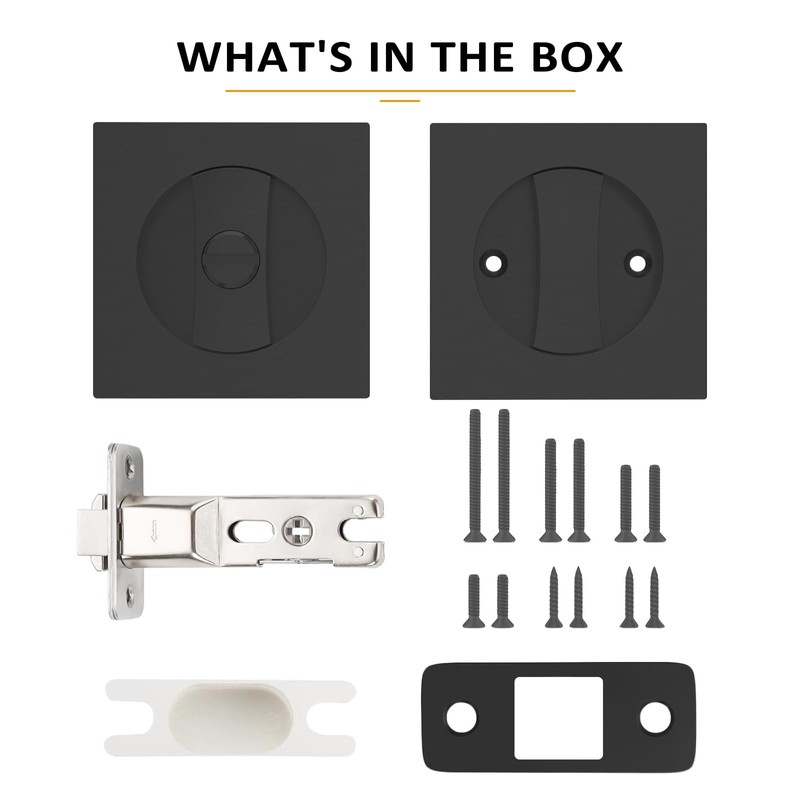 9BUILD Black Pocket Door Hardware Square Pocket Door Lock Privacy