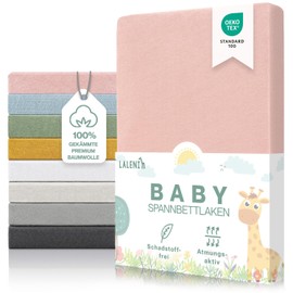 Laleni Premium fitted sheets for baby cot, breathable, 100% cotton (150 g/m²), Oeko-Tex 100 Certified, 70 x 140 cm, rose, set of 2