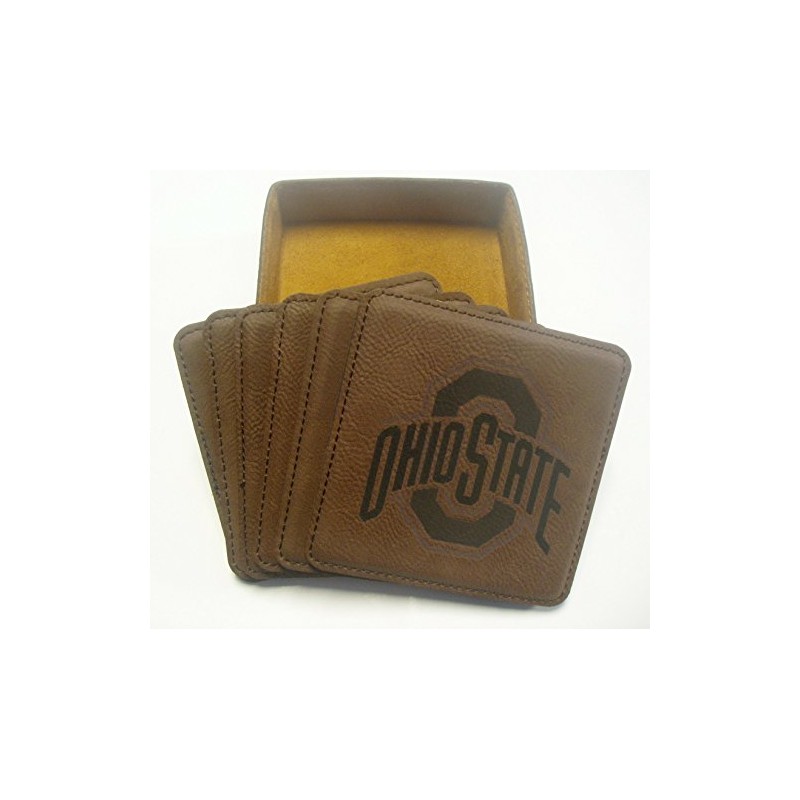 GFSF Ohio State Set of Six 6 Engraved Leather 4"x4"