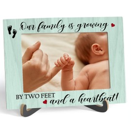 Zmyollo New Baby Gift Photo Frame - Our Family Is Growing By Two Feet And A Heartbeat - Pregnancy Announcement Wooden Tabletop Picture Frame with Stand, Gifts For New Mom New Dad, Adoption Gifts -B38