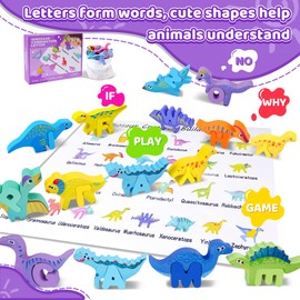 Wooden Toddler Puzzles, Montessori Learning Toys, ABC Alphabet Puzzle for Kids Ages 3-5, Cute Dinosaur Shape Letters Matching Game, Preschool Educational Toys Gift for Girls Boys 3 4 5 Years Old