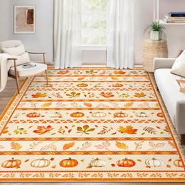 FRAMICS - Alfombra de área de otoño de 3 x 5 pulgadas, alfombras lavables de calabazas, para sala de estar, diseño de hojas de arce, antideslizante, de pelo bajo, para recámara, lavandería, oficina