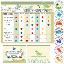 khlerox Children's Magnetic Reward Board, 26 Pages, 1680 Stars and 84 Motivational Stickers, Reward System, Children's Weekly Plan to Promote Responsibility and Good Habits (Dinosaurs)