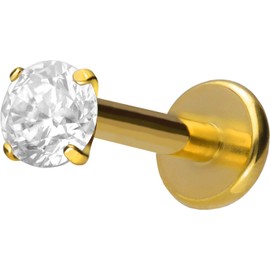 Piercingline Titanium Labret Plug with Internal Thread, Set Crystal, Piercing for Lip, Nose and Ear, Choice of Colours and Sizes, 1.2 mm bar thickness: 5 mm bar length.