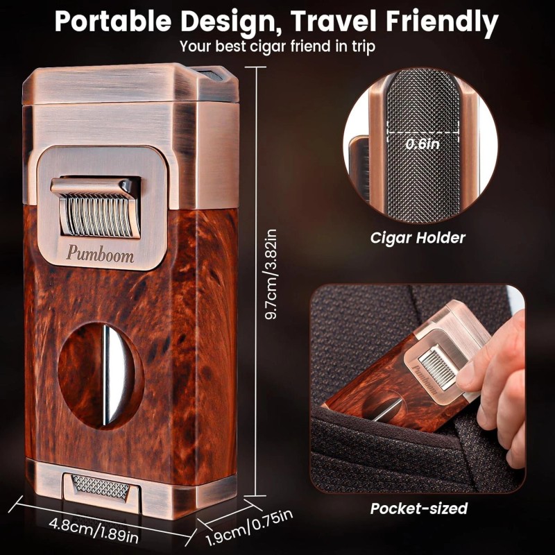 Pumboom All-in-One Torch Cigar Lighter with Built-in Cigar Cutter V