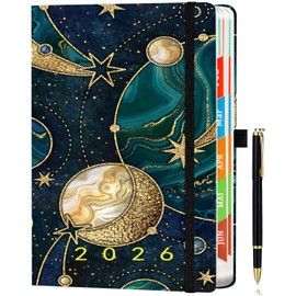 Calendar 2026 A5 (21.5 x 15 cm) Daily Planner - in German, 1 Day 1 Page Diary, Jan - Dec 2026, Colourful Tabs, Inspirational Quotes, Inner Pocket & Pen - Planet