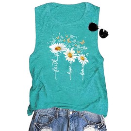 Letter Sleeveless Tops for Women Unique Faith Hope Love Letter Print Comfy Cotton Tank Tops Summer Basic Sleeveless Oversized Butterflies Tee Tops,Mint Green XL