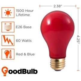 GoodBulb Memorial Day Light Bulbs - 60 Watt Red and Blue Light Bulbs - Dimmable - E26 Base - A19 Shape - Pack of 2 Bulbs