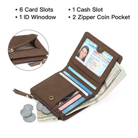 GOIACII Women's Small and Short Format Wallet with RFID Blocking, Women's Leather Coin Compartment, Mini Short Purse for Women, A06-Dark Brown