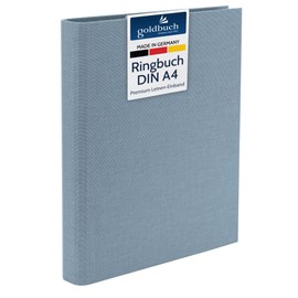 goldbuch Summertime 37 213 Ring Binder A4 Blue/Grey, Folder 32 x 27.5 x 4.5 cm, Stapler with 4-Ring Mechanism and Clamping Clip, DIN A4 Format, Linen Ring Binder, Light Grey