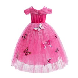 Lito Angels Hot Pink Princess Aurora Costume Birthday Party Fancy Dress Up with Accessories and Butterfly for Kids Girls Age 3 Years (Tag Number 90)